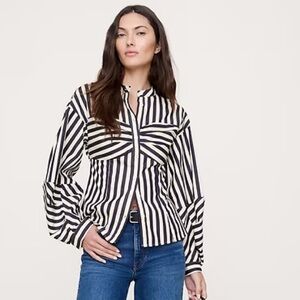 Banana Republic Black and White Striped Button-Down Shirt